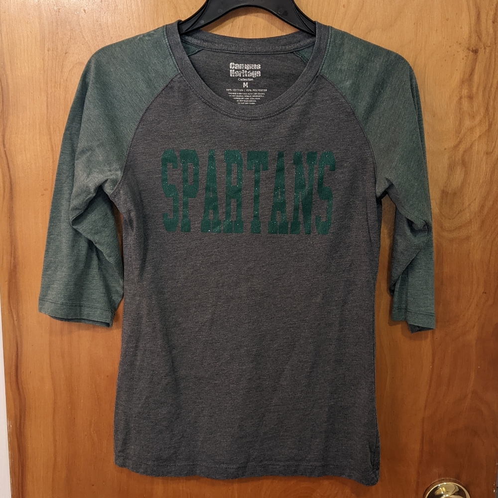 Spartans Long Sleeve Shirt, Size M, Gray & Green